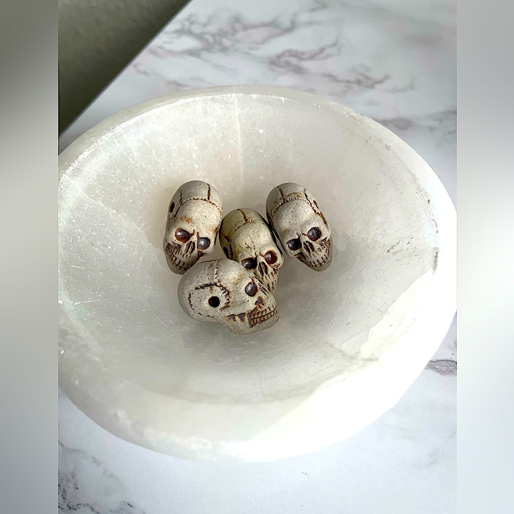4 Ceramic Skull Beads for Jewelry Making, handcrafted in Peru
